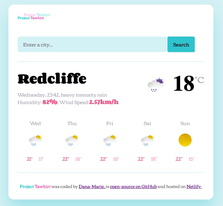 Weather forcast app built by Dana-Marie